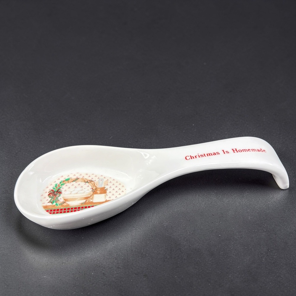 House of Lloyd Christmas Is‎ Homemade Ceramic Spoon Rest 1988 White Holiday VTG